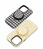Protective Apple iPhone Back Cover - Checkered Glossy Plaid Magsafe Magnetic Phone Holder iPhone Pre-Order Case