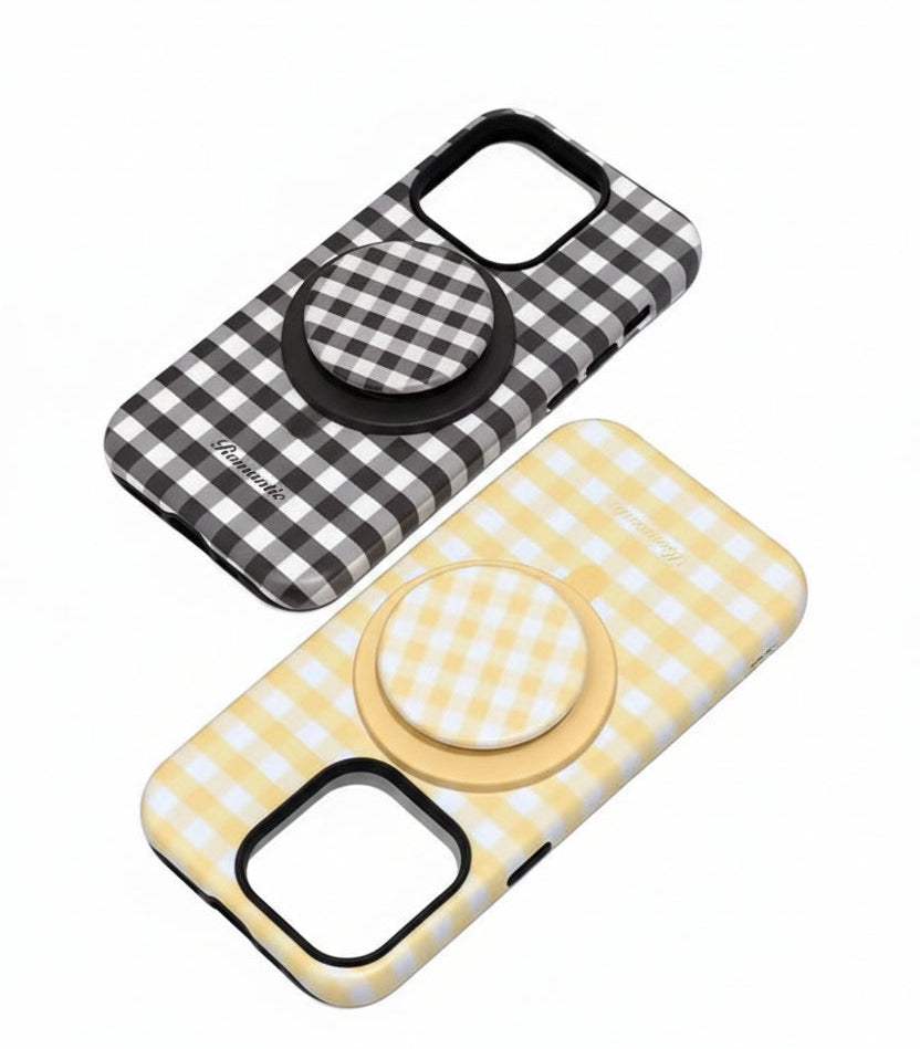 Protective Apple iPhone Back Cover - Checkered Glossy Plaid Magsafe Magnetic Phone Holder iPhone Pre-Order Case