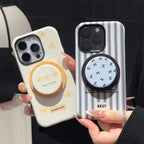 Protective Apple iPhone Back Cover - Stripe Bow Glossy Plaid Magsafe Magnetic Phone Holder iPhone Pre-Order Case
