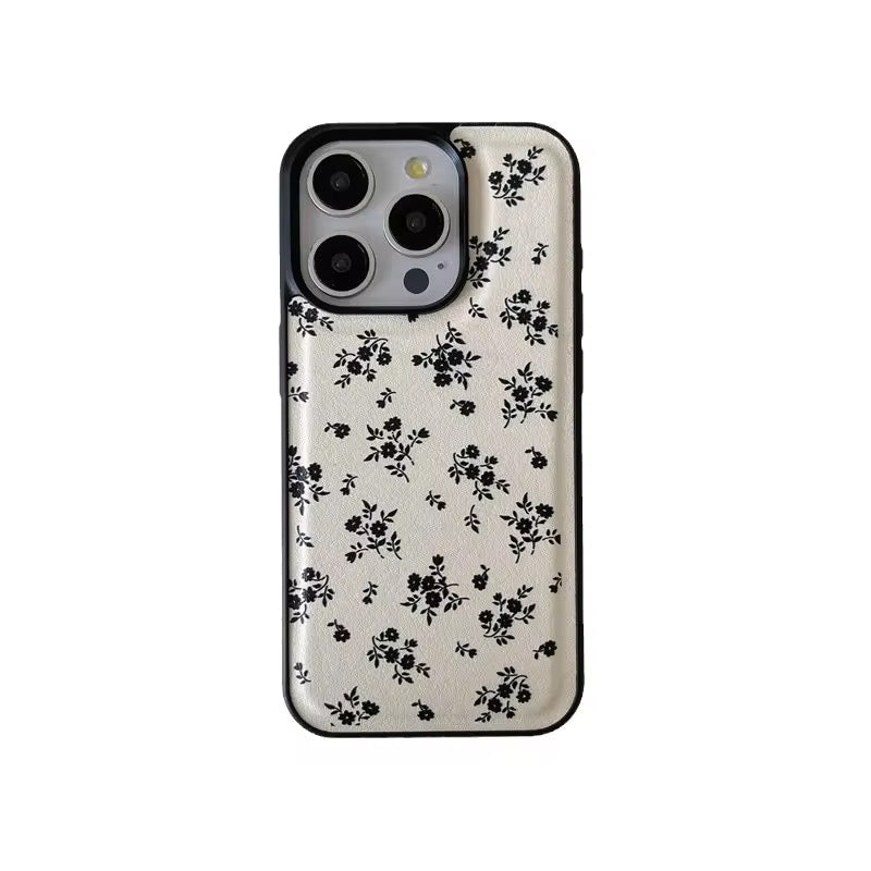 Protective Apple iPhone Back Cover - Retro Black Floral Leather Style Full Protection iPhone Bumper Case - Style 2