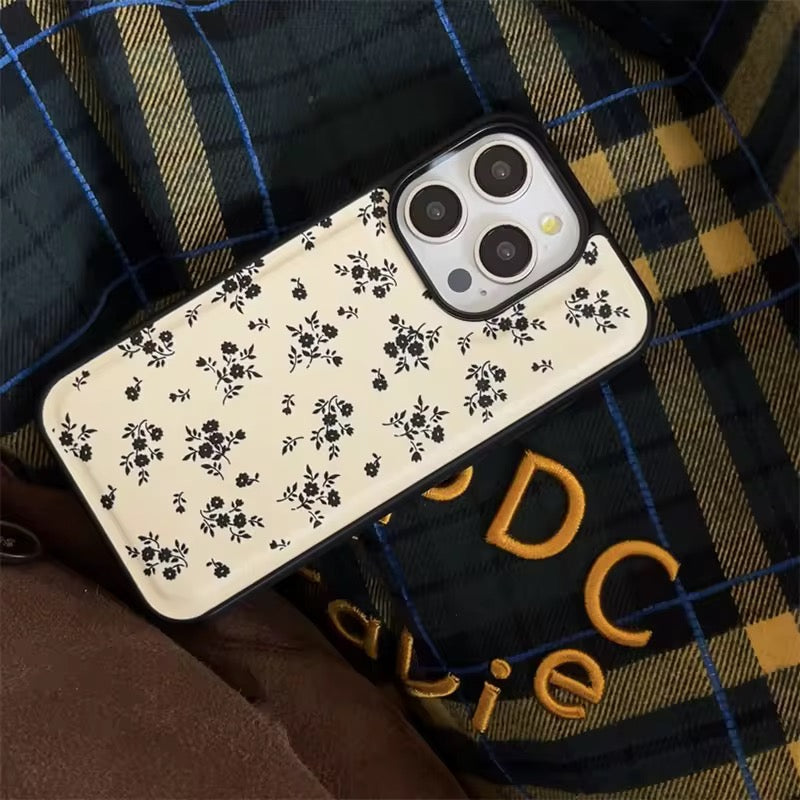 Protective Apple iPhone Back Cover - Retro Black Floral Leather Style Full Protection iPhone Bumper Case - Style 3