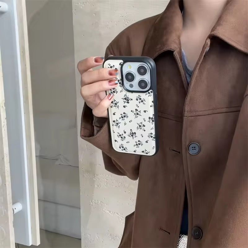 Protective Apple iPhone Back Cover - Retro Black Floral Leather Style Full Protection iPhone Bumper Case - Style 4