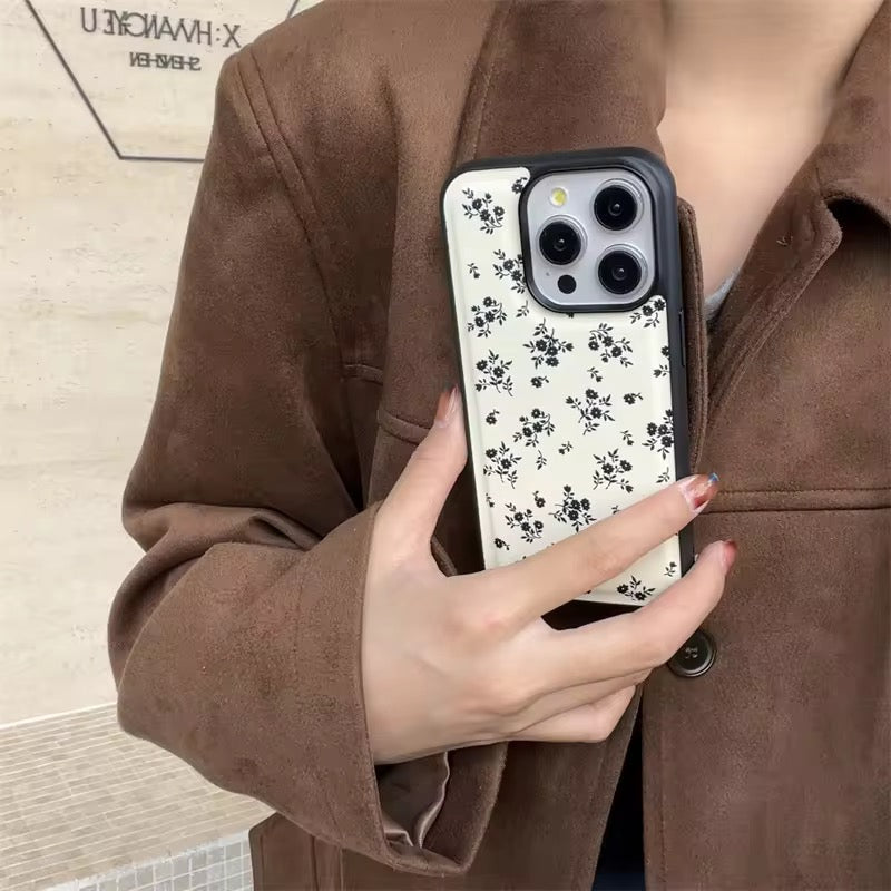 Protective Apple iPhone Back Cover - Retro Black Floral Leather Style Full Protection iPhone Bumper Case - Style 5
