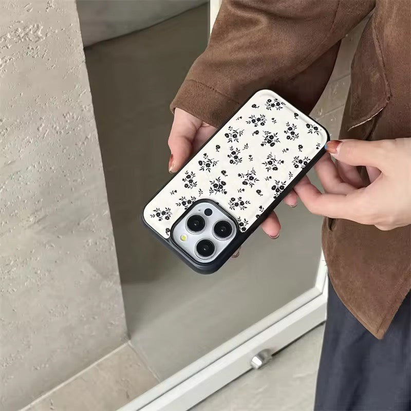 Protective Apple iPhone Back Cover - Retro Black Floral Leather Style Full Protection iPhone Bumper Case - Style 6