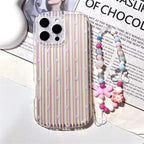 Protective Apple iPhone Back Cover - Korean Stripes Transparent iPhone Soft Case With Lanyard Bracelet