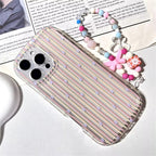 Protective Apple iPhone Back Cover - Korean Stripes Transparent iPhone Soft Case With Lanyard Bracelet - Style 3