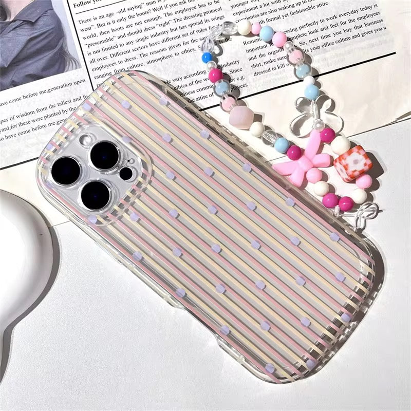 Protective Apple iPhone Back Cover - Korean Stripes Transparent iPhone Soft Case With Lanyard Bracelet - Style 3