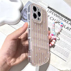 Protective Apple iPhone Back Cover - Korean Stripes Transparent iPhone Soft Case With Lanyard Bracelet - Style 4