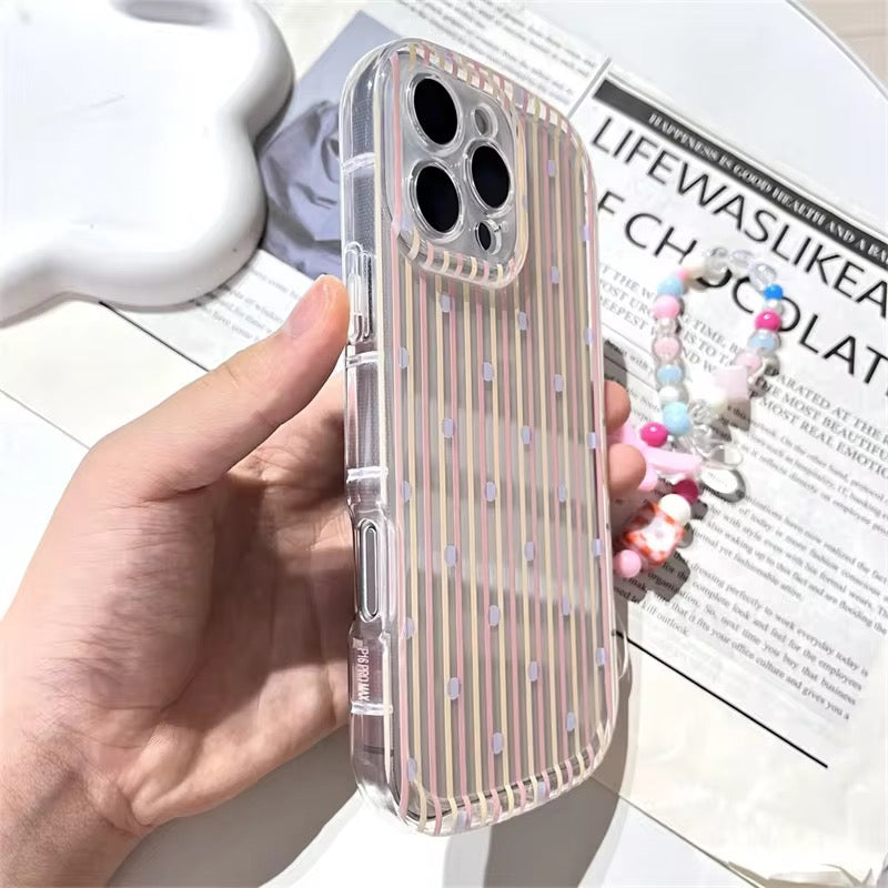 Protective Apple iPhone Back Cover - Korean Stripes Transparent iPhone Soft Case With Lanyard Bracelet - Style 4