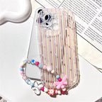 Protective Apple iPhone Back Cover - Korean Stripes Transparent iPhone Soft Case With Lanyard Bracelet - Style 6