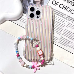 Korean Stripes Transparent iPhone Soft Case With Lanyard Bracelet