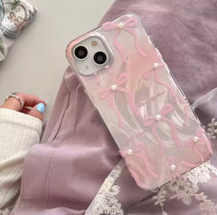 Cute Pink Bow Pearl Silver Laser Knot iPhone Case