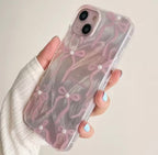 Protective Apple iPhone Back Cover - Cute Pink Bow Pearl Silver Laser Knot iPhone Case - Style 3