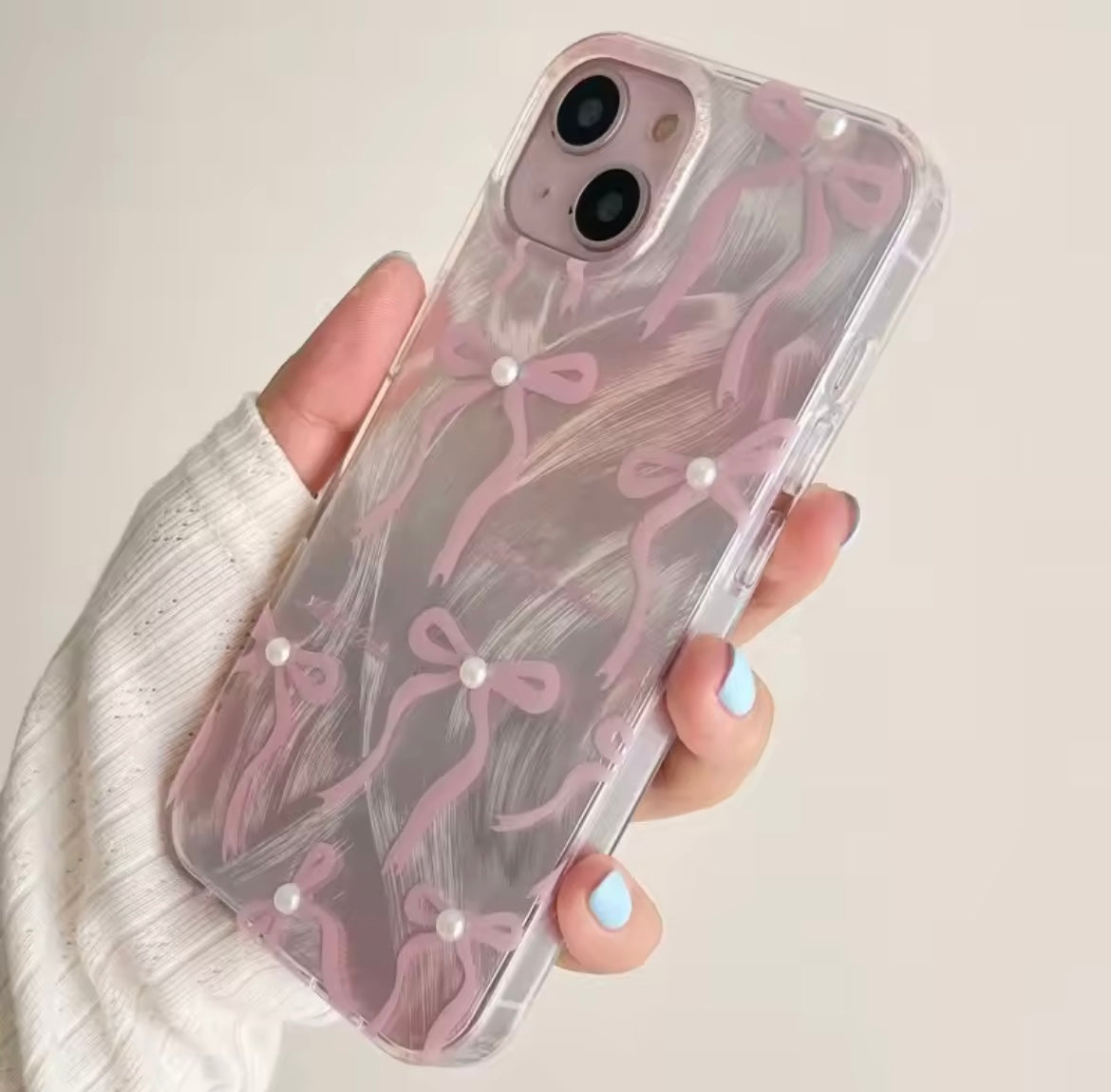 Protective Apple iPhone Back Cover - Cute Pink Bow Pearl Silver Laser Knot iPhone Case - Style 3