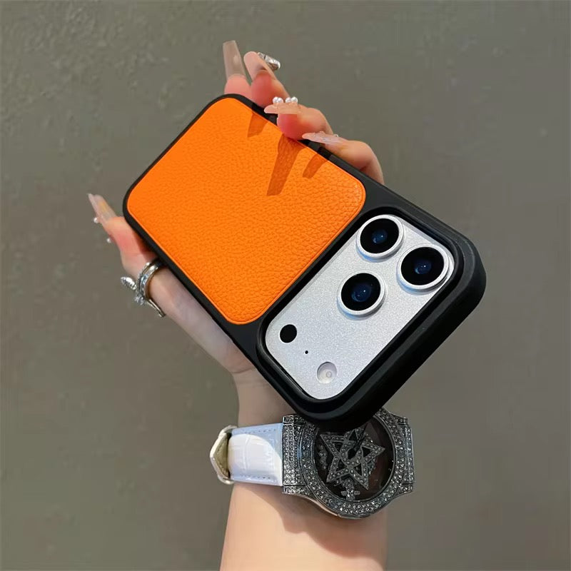 Protective Apple iPhone Back Cover - Leather Litchi Pattern Black Bumper iPhone Pre-Order Case - Style 2