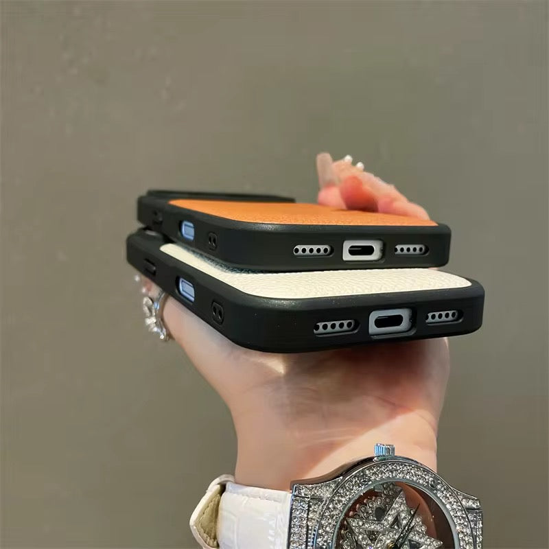 Protective Apple iPhone Back Cover - Leather Litchi Pattern Black Bumper iPhone Pre-Order Case - Style 3