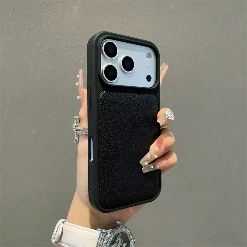 Protective Apple iPhone Back Cover - Leather Litchi Pattern Black Bumper iPhone Pre-Order Case - Style 6
