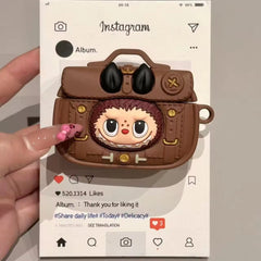 3D Labubu Bag Luxury Airpod Case With Brown Lanyard