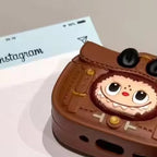 3D Labubu Bag Luxury Airpod Case With Brown Lanyard Mobile Case by CoverMeUp - Style 4