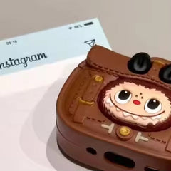 3D Labubu Bag Luxury Airpod Case With Brown Lanyard