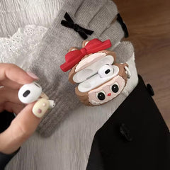 3D Red Bow Cute Labubu Airpod Case With Ring