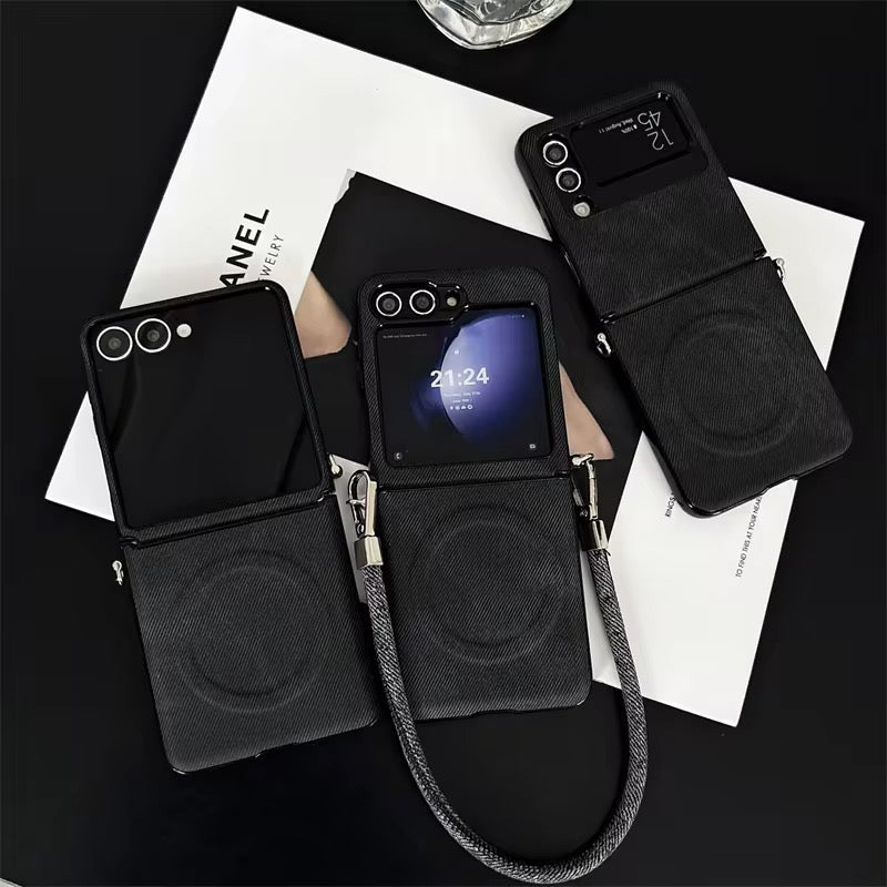 Denim Fabric Black Samsung Z Flip Pre-Order Case Mobile Case by CoverMeUp - Style 2
