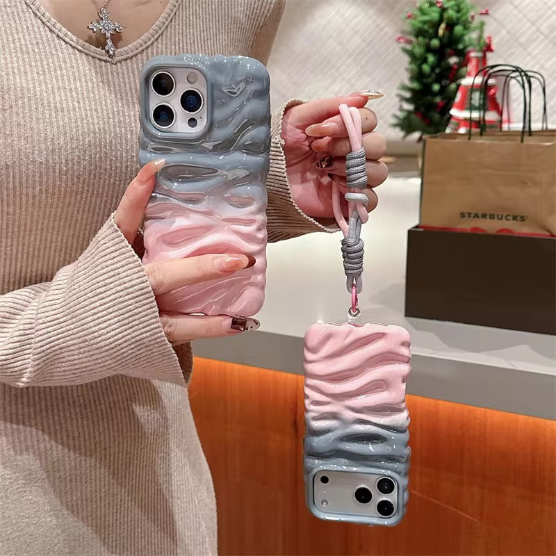 3 Dimensional Pink Gray Gradient Textured Lanyard Pre-Order iPhone Soft Silicone Case