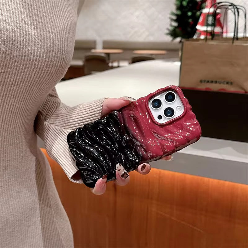 3 Dimensional Red Black Gradient Textured Lanyard Pre-Order iPhone Soft Silicone Case