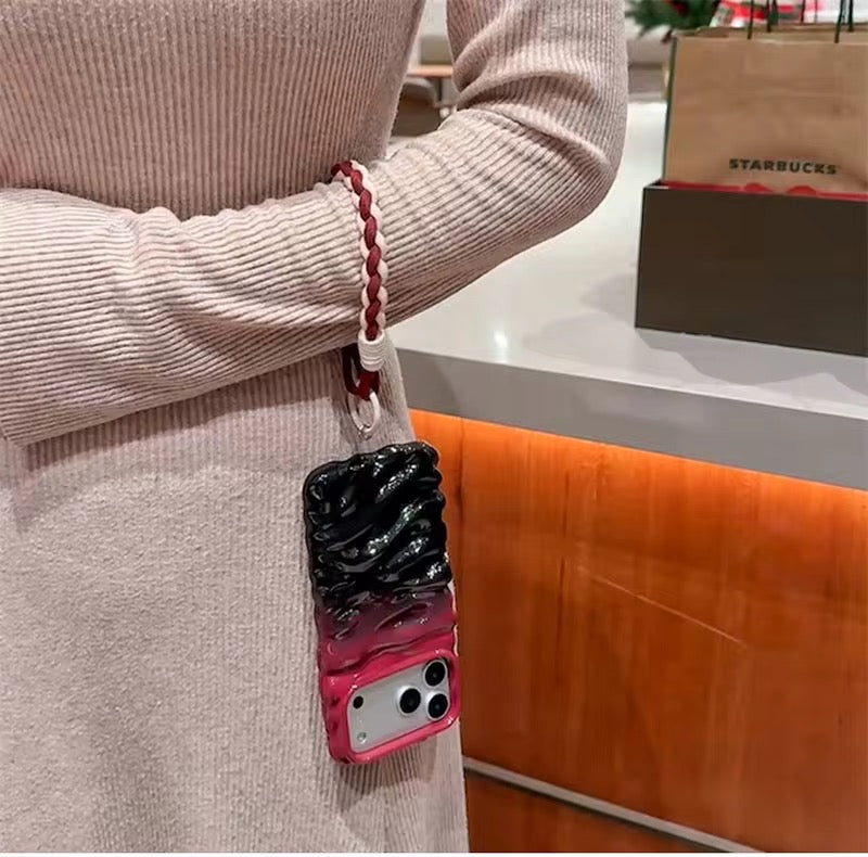 3 Dimensional Red Black Gradient Textured Lanyard Pre-Order iPhone Soft Silicone Case