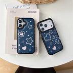 Protective Apple iPhone Back Cover - Blue Leather 3D Star Pre-Order iPhone Silicone Case