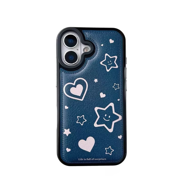 Protective Apple iPhone Back Cover - Blue Leather 3D Star Pre-Order iPhone Silicone Case - Style 5