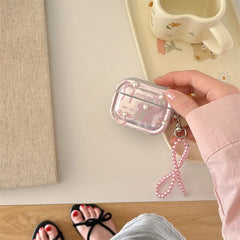 Cute Pink Bow Pearl Silver Laser Knot Airpod Case