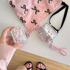 Cute Pink Bow Pearl Silver Laser Knot Airpod Case Mobile Case by CoverMeUp - Style 2