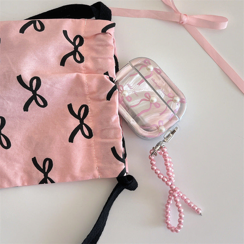 Cute Pink Bow Pearl Silver Laser Knot Airpod Case Mobile Case by CoverMeUp - Style 3