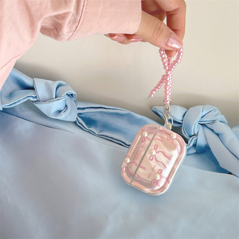 Cute Pink Bow Pearl Silver Laser Knot Airpod Case Mobile Case by CoverMeUp - Style 6