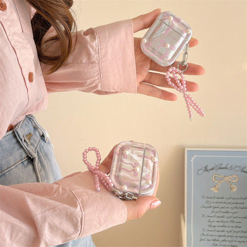 Cute Pink Bow Pearl Silver Laser Knot Airpod Case Mobile Case by CoverMeUp - Style 7