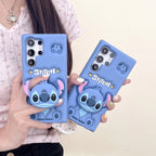Protective Apple iPhone Back Cover - 3D Stitch iPhone Samsung Attached Phone Holder Stand Rubber Silicone Case