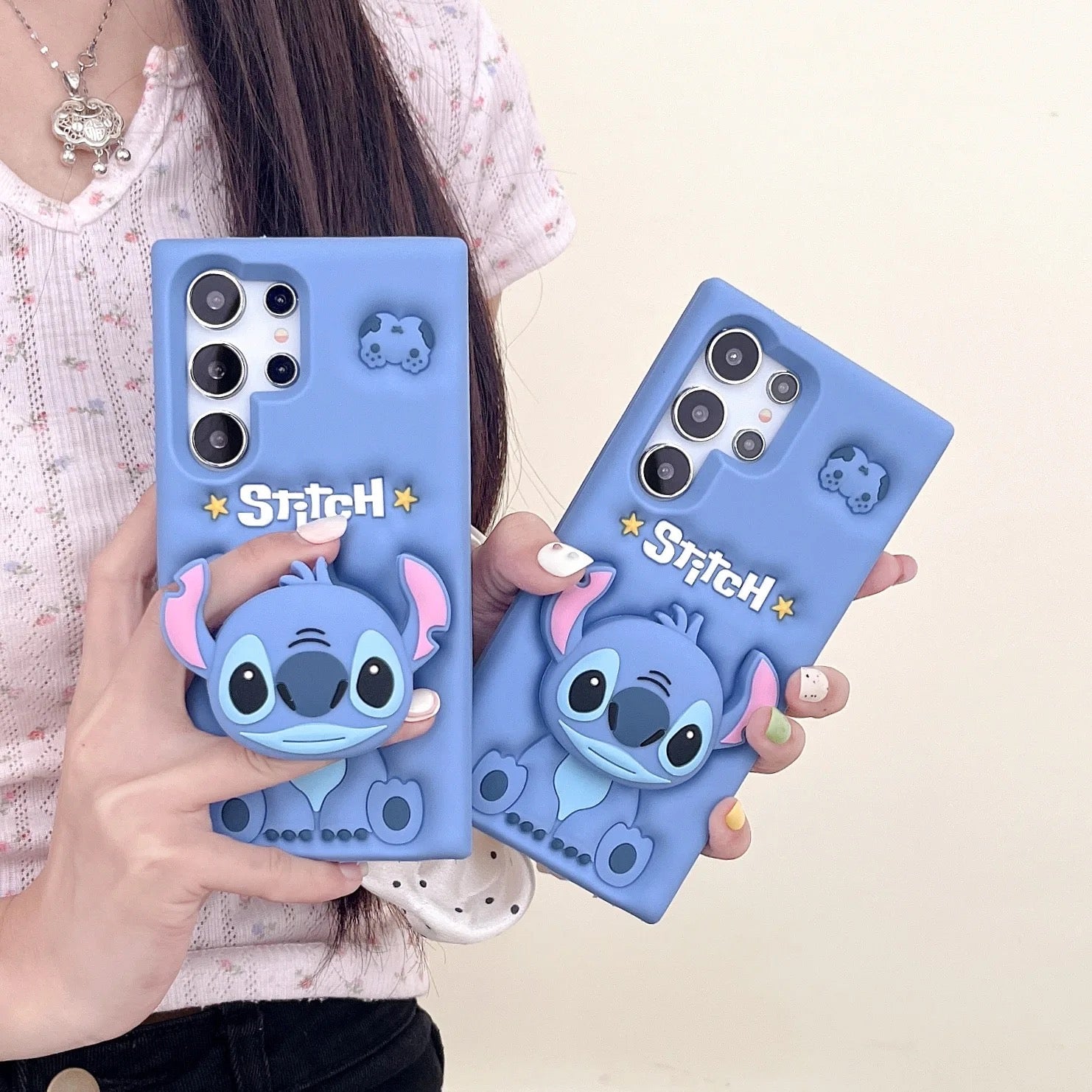 Protective Apple iPhone Back Cover - 3D Stitch iPhone Samsung Attached Phone Holder Stand Rubber Silicone Case