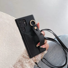 Samsung Crossbody Luxury Leather Initial Wallet Lanyard Bracelet Case