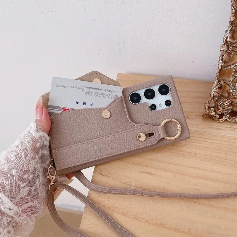 Samsung Crossbody Luxury Leather Initial Wallet Lanyard Bracelet Case