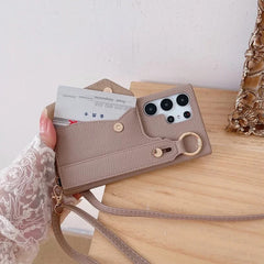 Samsung Crossbody Luxury Leather Initial Wallet Lanyard Bracelet Case
