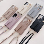 Samsung Crossbody Luxury Leather Initial Wallet Lanyard Bracelet Case Mobile Case by CoverMeUp