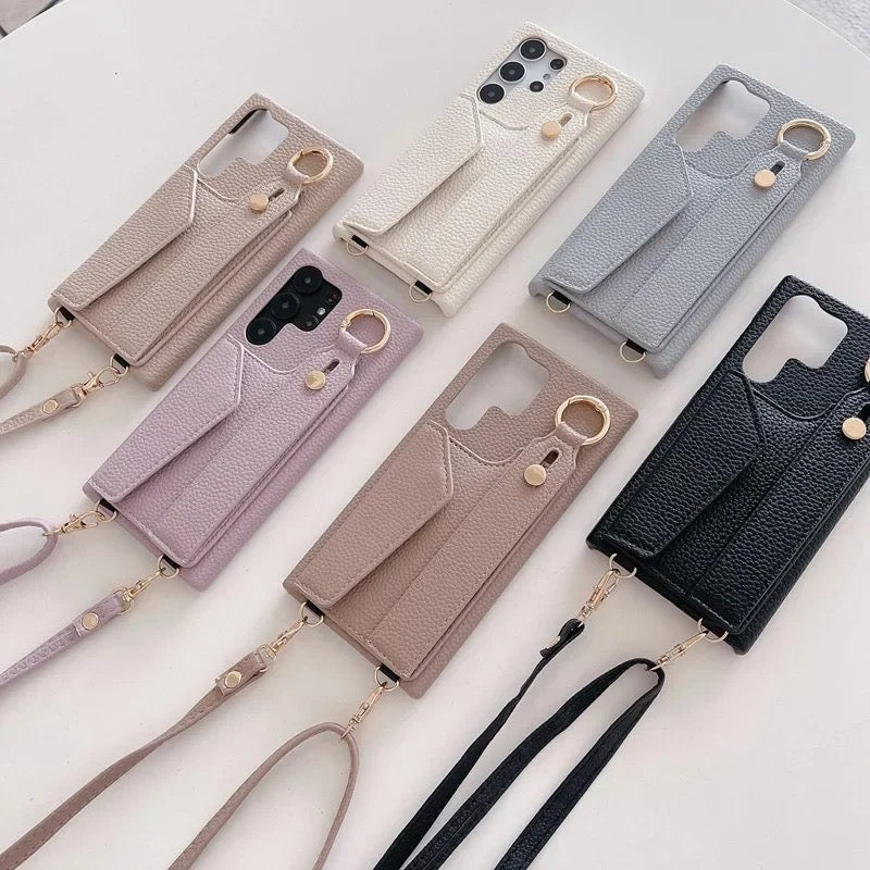 Premium Samsung Pre-Order Crossbody Luxury Leather Initial Wallet Lanyard Bracelet Case Mobile Case by CoverMeUp