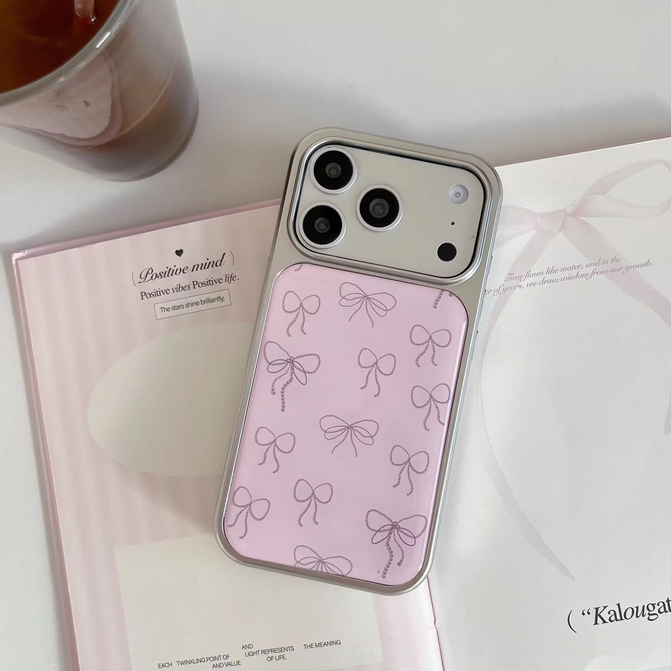 Protective Apple iPhone Back Cover - Cute Pink Bow High Quality Silver Bumper Pre-Order iPhone Case - Style 3