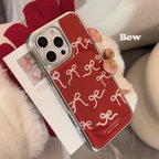 Protective Apple iPhone Back Cover - Red Cute Bow High Quality Silver Bumper Pre-Order iPhone Case - Style 3