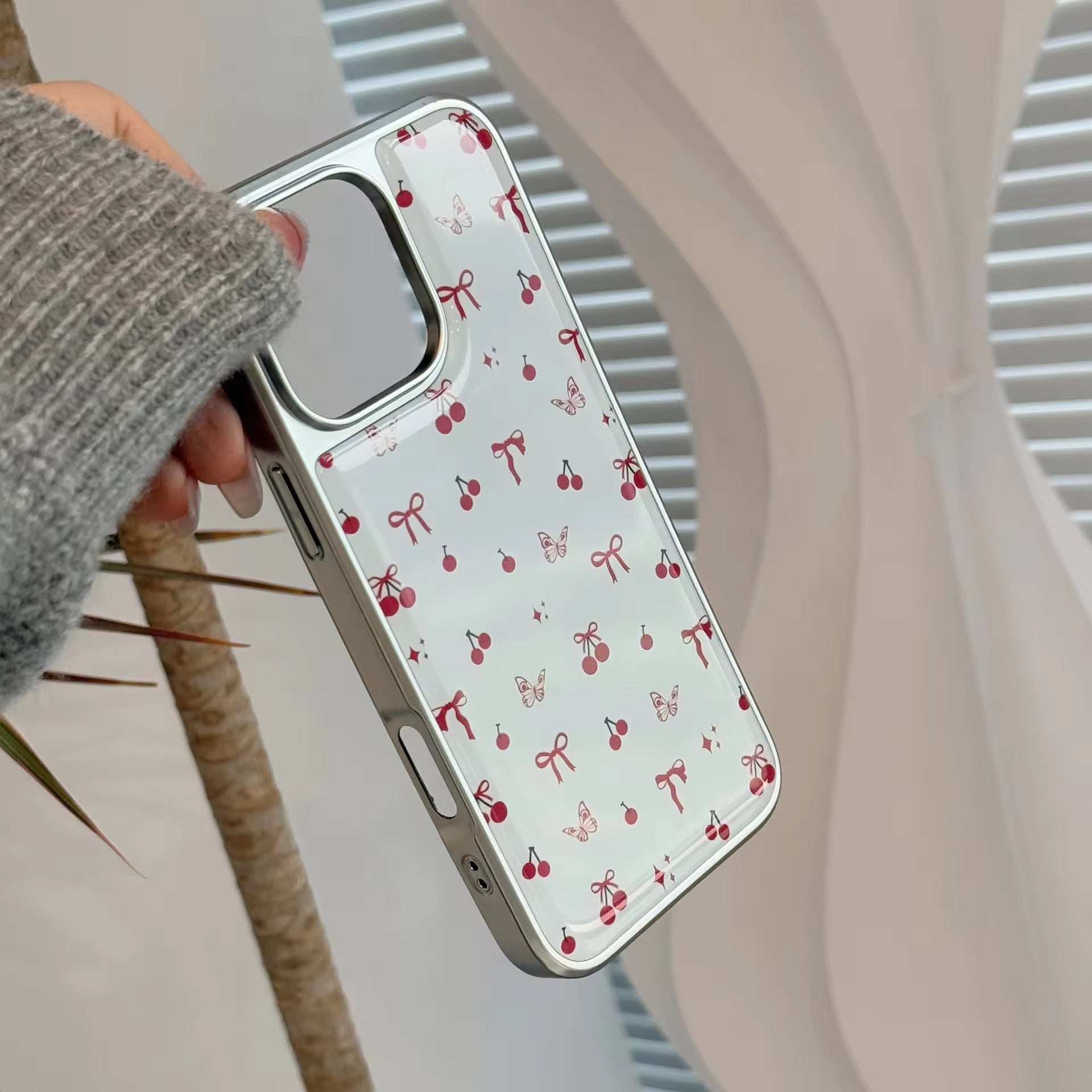 Protective Apple iPhone Back Cover - Red Cherry Bow White Silver Bumper Pre-Order iPhone Case - Style 4