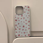 Protective Apple iPhone Back Cover - Red Cherry Bow White Silver Bumper Pre-Order iPhone Case - Style 2