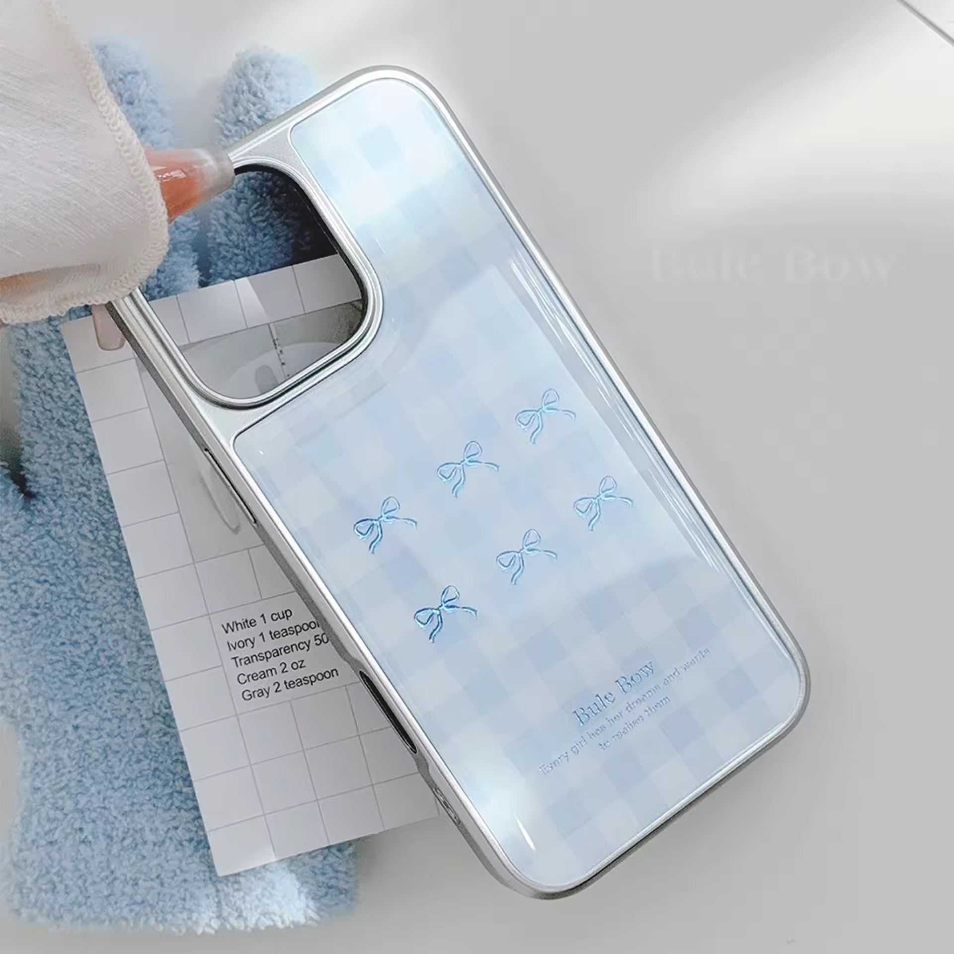 Protective Apple iPhone Back Cover - Blue Cute Bow High Quality Silver Bumper Pre-Order iPhone Case - Style 2