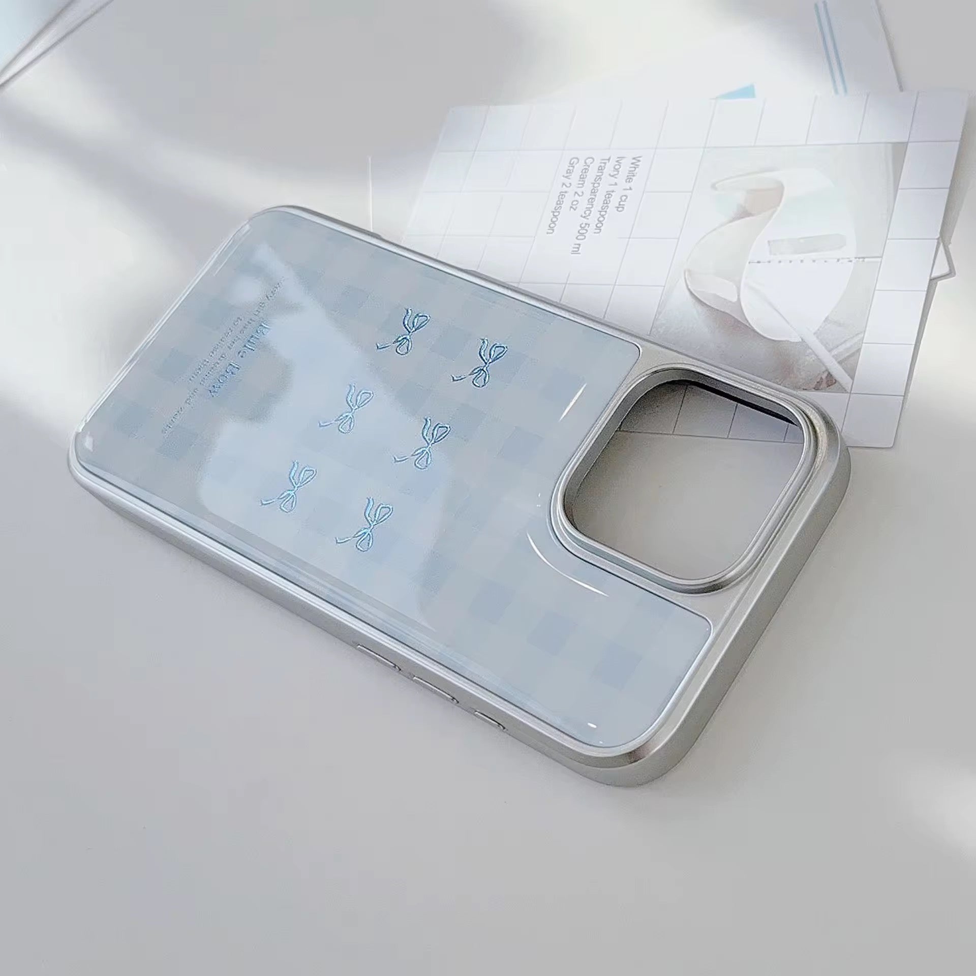 Protective Apple iPhone Back Cover - Blue Cute Bow High Quality Silver Bumper Pre-Order iPhone Case - Style 3