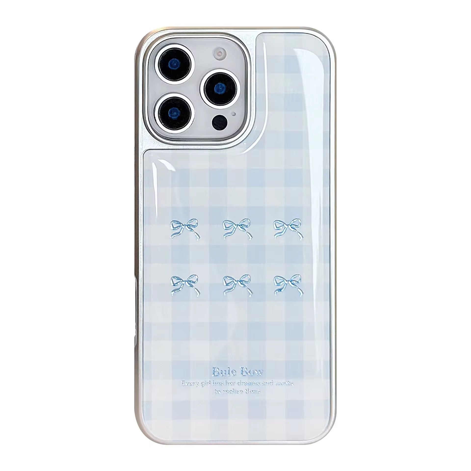 Protective Apple iPhone Back Cover - Blue Cute Bow High Quality Silver Bumper Pre-Order iPhone Case - Style 4
